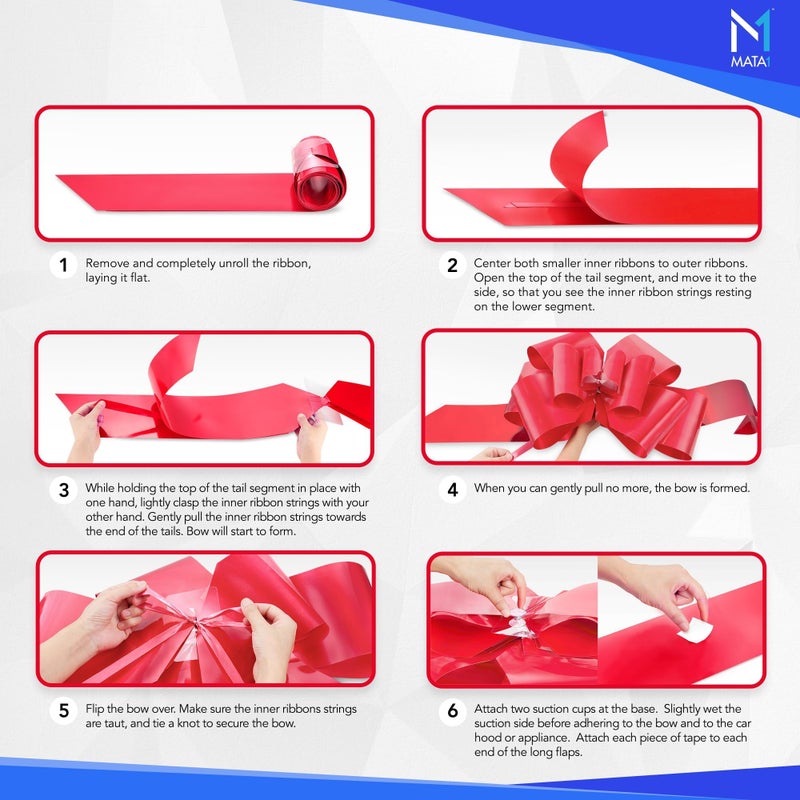 Mata1-USA - Huge Car Bow - Red, 23 Inch - Big Gift Wrapping Bow for Large Gift Decoration - Giant Size for Indoor & Outdoor Use - 12 Loops & 2 Suction Cups - No Magnets That Scratch - Image 4